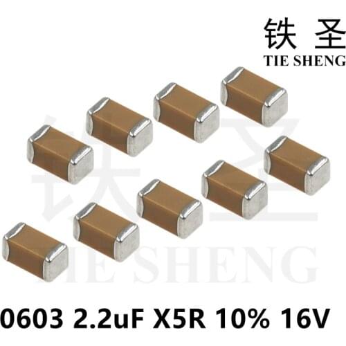 100pcs/Lot 2.2uF X5R 10% 16V 0603 225 SMD Thick Chip Multilayer Ceramic Capacitor