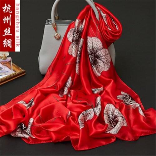 180x90cm Bird Flower Printed Silk Chiffon Fabric Nature Silk Fabric Material Sew Women Dress Scarf HG18