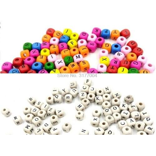 DHL 200bag 100pcs/bag 10x10mm Alphabet Square Charm Wood Spacer Beads Wooden Beads For Baby Smooth Teether