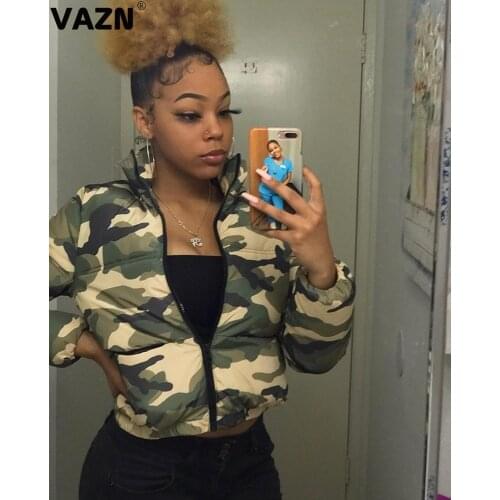 VAZN 2020 Winter High-end Down Jackets Young Upsurge Camouflage Casual Full Sleeve Joker Women Slim Thick Down Jacket Outwears