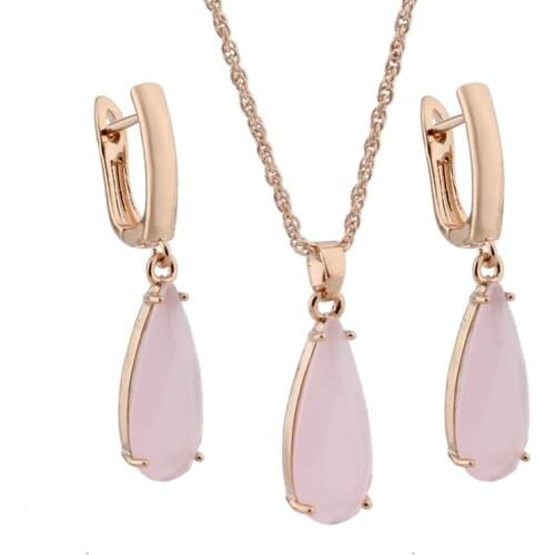 Free Shipping High Quality 585 Rose Gold Earrings And Pendant Jewelry Sets Wedding Party Jewelry Sets For Women Best Gift