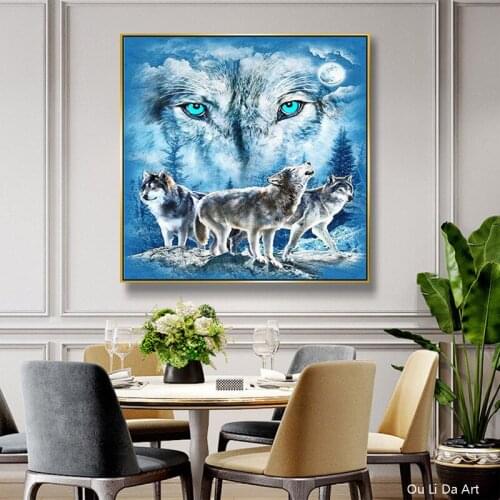 No frame modern animal blue eyes of wolf team art prints poster canvas painting printed on canvas wall decoration pictures