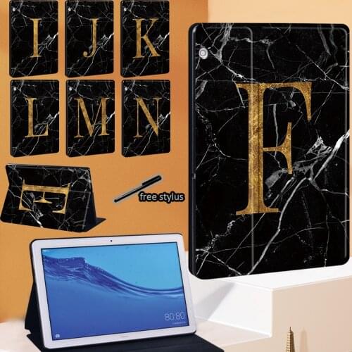 Tablet Case for Huawei MediaPad T3 8.0"/T3 10 9.6"/T5 10 10.1"/M5 Lite 10.1"/M5 10.8" Black Marble Series Protective Shell + Pen