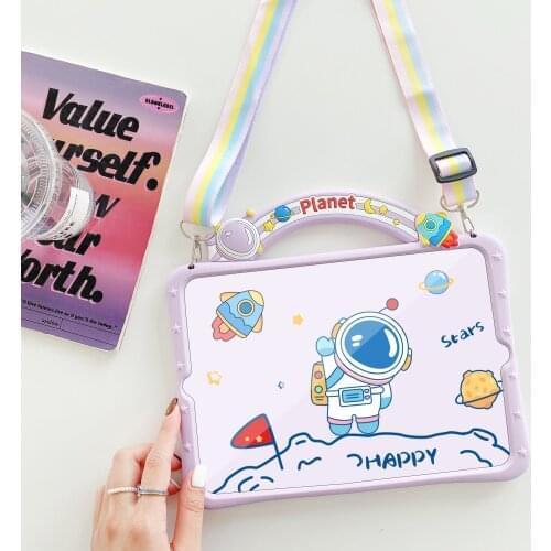 Children Cartoon Cover For iPad 7th. 10.2. 9.7 2018 2017 Pro 10.5 11 Air 1 2 3 4 tablet Case Silicon Stand Shell Funda + Strap