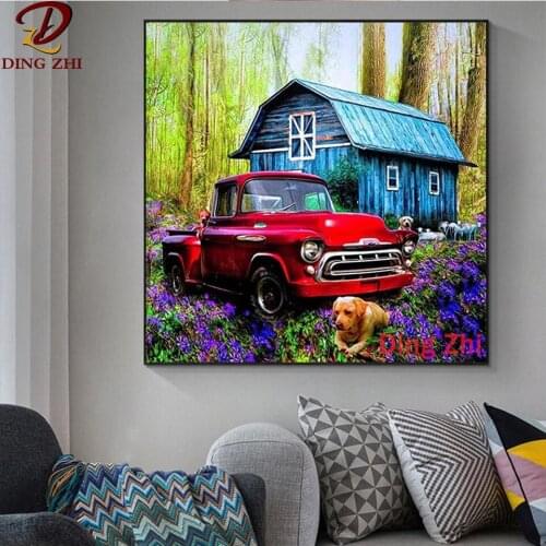 DIY Diamond Painting Natural Scenery Car Fashion Crystal Rhinestones Cross Stitch Animal Dog Embroidery Mosaic Childrens Toys