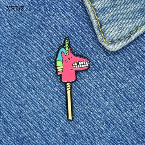 XEDZ Red One Horn Beast Lollipop Enamel Brooch Childrens Cartoon Color Horse Punk Badge Jewelry Gift