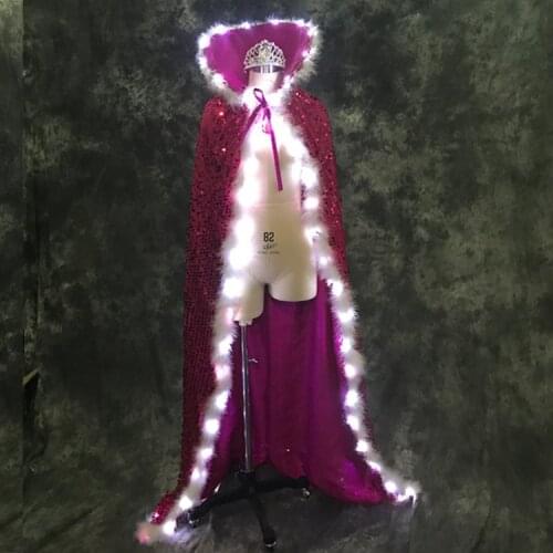 Fluorescent LED Cape Dancing Growing Lighting Sequins Dance Cloak Neon LED Clothes Event Party Supplies Stage Costume