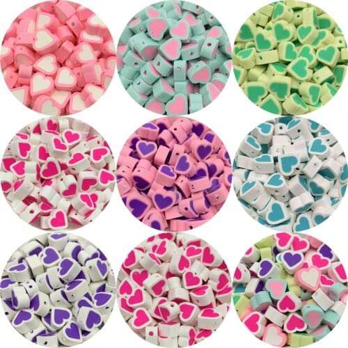 30pcs 10mm Clay Beads Heart Shape Clay Spacer Beads Polymer Clay Beads For Jewelry Making DIY Handmade Accessories