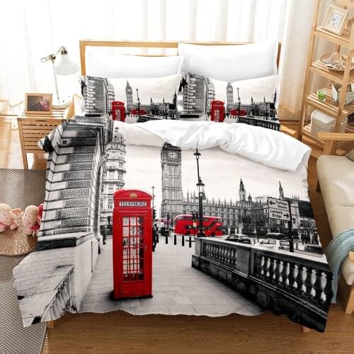 City Modern Bedding Set Bus London Paris 3d Duvet Cover Sets Comforter Bed Linen Twin Queen King Single Size Romantic Scenery