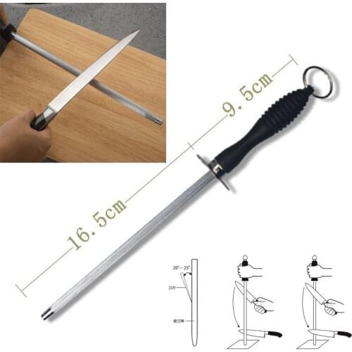 Quality Knife Sharpening Rod 250mm Kitchen Honing Steel Knife Sharpening Carbon Steel Durable Stainless Steel Knife Sharpener