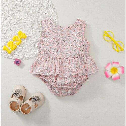 Cute Newborn Baby Girl Sleeveless Floral Ruffle Romper Jumpsuits Summer Toddler Clothing for 0-24Months