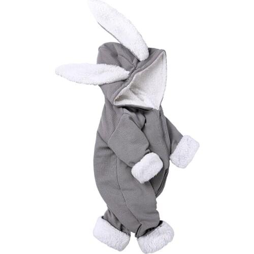 Winter Baby Rompers Newborn Boys Girls Clothes Rabbit Ear Hooded Jumpsuit infant Costume Fleece Warm Thick Baby boys Romper