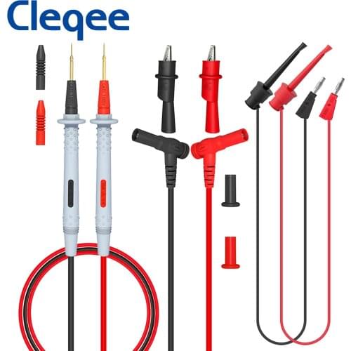Cleqee Multimeter Probe Test Leads Kit 4mm Banana Plug to 1mm Sharp Needle / Test hook clips Wire 1000V 10A P1506C