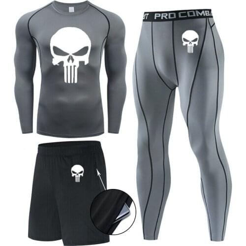 MMA Compression Frank Castle Rashguard Bjj Boxing 3pcs/Sets Jiu Jitsu T Shirt+Pants Muay Thai Shorts Skull Gym Mens Clothing