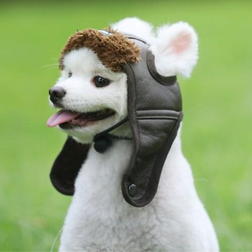 Pet Dog Pilot Hat Leather Warm Dog Cap Cool Windproof Pet Caps Dog Headwear Pet Costume Cosplay Headgear Pets Supplies