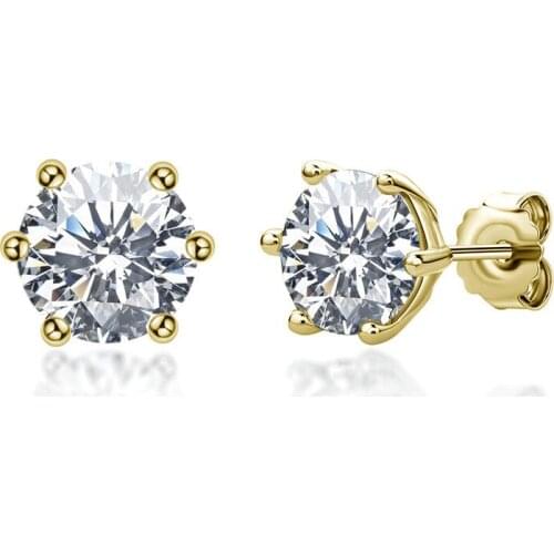 18K Yellow Gold Plated Round Brilliant Cut Diamond Test Past 1 Carat Moissanite Stud Earrings Silver 925 Original Party Jewelry