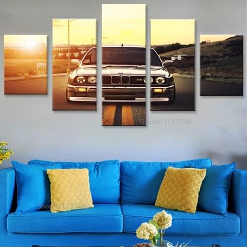 Modular Canvas Painting Home Decoration 5 Pieces Car Sunset Picture Modern HD Print Poster Living Room Wall Art Frame