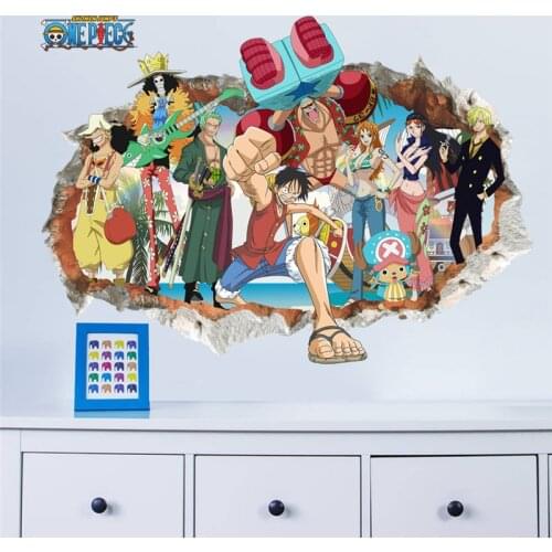 Cartoon One Piece Roles Broken Hole 3d Wall Stickers For Kids Room Home Decoration Anime Mural Art Diy Boys Wall Decals