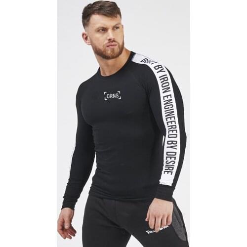 Men Long Sleeve Tshirt Bodybuilding Shirt Letter Print Under Shirt for Men Workout Fitness Muscle T-shirts