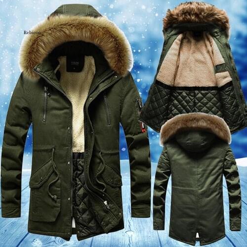 Mens Winter Parkas Fur Collar Long Jacket Thick Winter Outdoor Jacket Mens Warm Cotton Coat Hooded Windproof Outwear Jacket