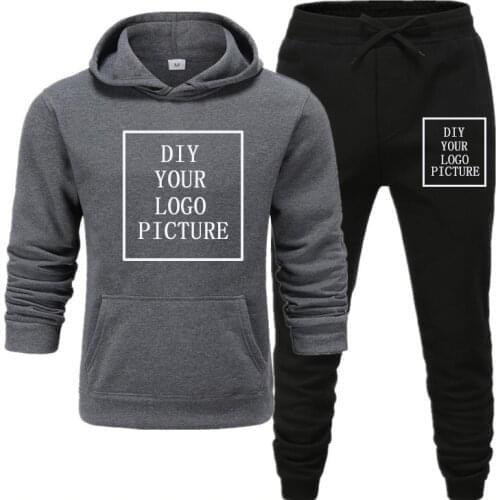 Mens Sets Hoodies+Pants Autumn Winter Hooded Logo Customization Sweatpants Fashion Slim Fit Hoodie Pant Hip Hop Pullover Hoody