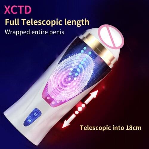 Male Masturbator Cups Soft Pussy Automatic Telescopic G-Spot Vibrator Artificial Vagina Sex Toys with Sound for Men Adults Toys