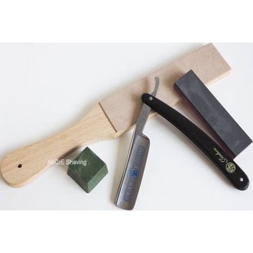 Barber Shop Grooming Tool Set Folding Knife Steel Blade Shaving Straight Razor Sharpening Wax Leather Plate Stone