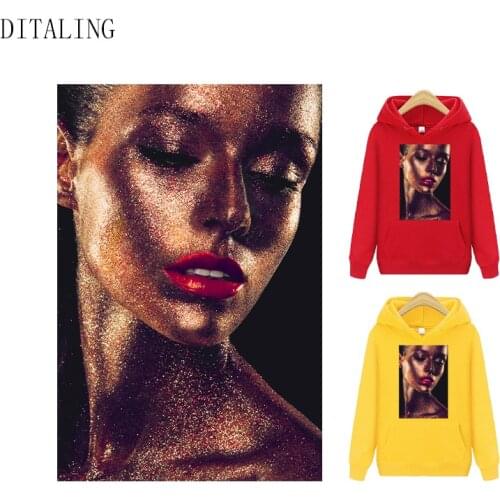 Stickers On Clothes Beautiful Black Girl Iron On Transfer Patch DIY Patch On Hoodie Punk Clothing Fashion Lady Thermal Stickers