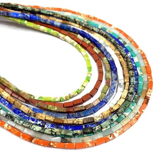 Natural Emperor Stone Beads Cube Rectangle Tiger Eye Lapis Lazuli Loose Beads for Jewelry Making DIY Necklace Bracelet Accessory