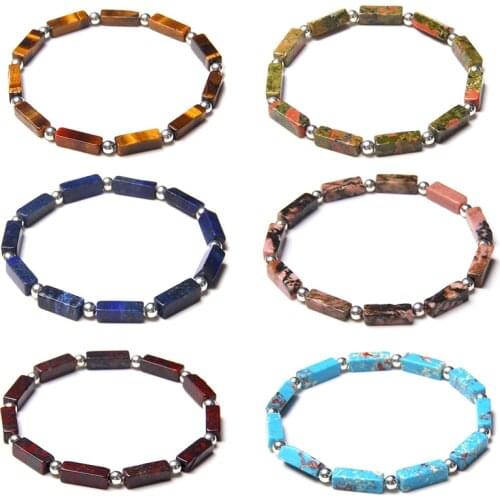 Natural Square Stone Bracelets For Women Men Lapis Lazuli Jades Geometric Bracelet Reiki Handmade Bangles Trendy Jewelry Gift