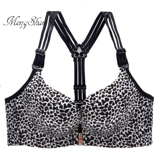 MengShan underwear women Leopard-print bra Sexy front buckle and thin back big size bra Front buckle plus size bra push up ABCDE