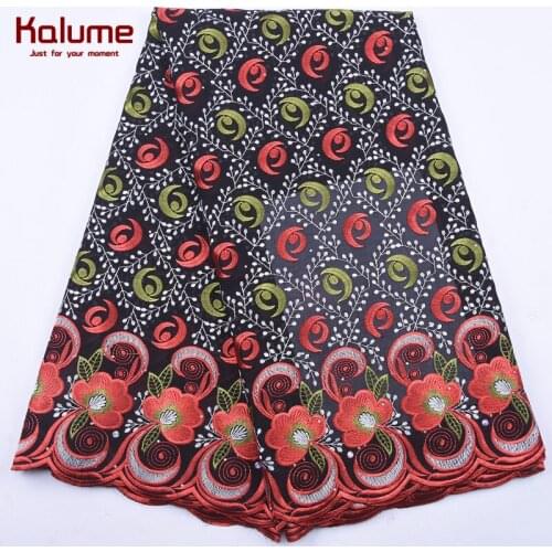 Kalume Latest African Swiss Cotton Lace Fabric 5 Yards Nigerian Swiss Voile Lace In Switzerland Stones For Men Women Dress 2131