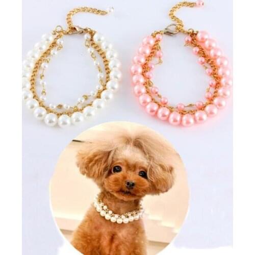 Bling Rhinestone Cat Dog Collar Pearl Necklace Alloy Diamond Puppy Pet Collars Leashes For Dogs Mascotas Dog Accessories