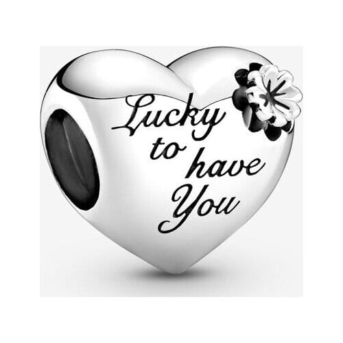 Fit Original Pandora Bracelet Charms 925 Sterling Silver Heart & Clover Charm Berloque Beads Mothers Day Gift Jewelry