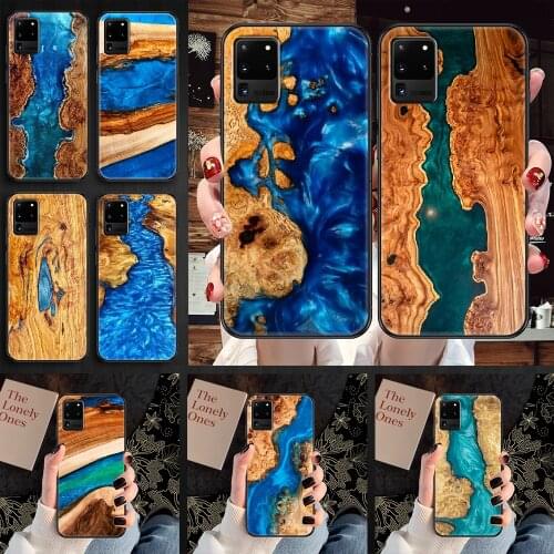 Resin WOOD Marble colorful Phone case For Samsung Galaxy Note 4 8 9 10 20 S8 S9 S10 S10E S20 Plus UITRA Ultra black soft shell