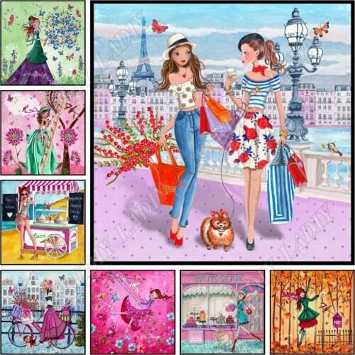 Full Square / Round Diamond Painting Cartoon 5D Diamond Embroidery Fashion Girl Mosaic Picture of Rhinestones Cross Stitch Kits