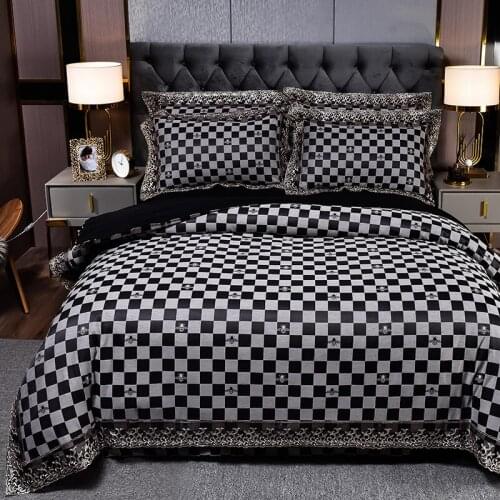Dropshipping Wedding Duvet Cover Set Jacquard bedding set Lace Pillowcase (3PCS no Bedsheet )European luxury Bee black lattice