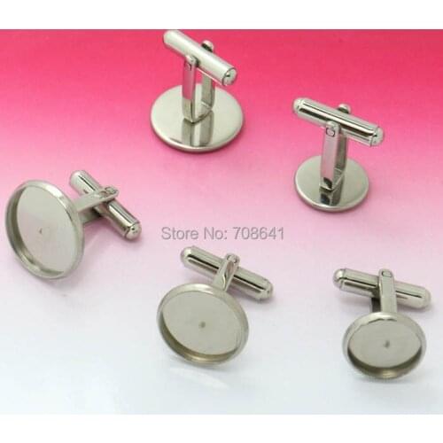 Blank Stainless Steel Cufflinks Bases with Round Bezel tray Glass Cabochon French Cuff Links Cufflinks Settings DIY Findings