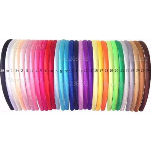 30pcs/lot Colored Satin Fabric Covered Resin Hairbands,10mm Children Fabric Covered Headband Adult & Kids headbands(30 colors)