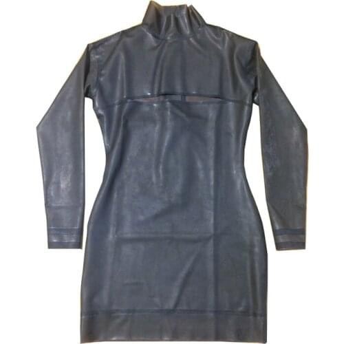 Sexy Women Transparent Black Chest Breast Opened Latex Dress Female Rubber Fetish Costumes Handmade Customized S-LD302