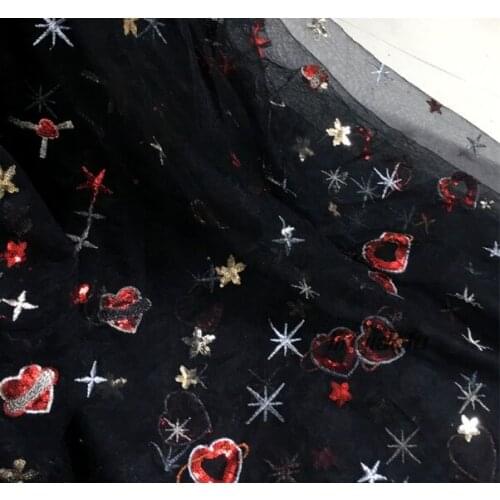 Love-shaped embroidery beads mesh gauze skirt fabric