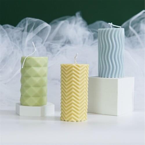 Silicone Candle Mold Geometric Modern Cylindrical Mould Diamond Stripes Mold For Paraffin, Wax And Beeswax Candles