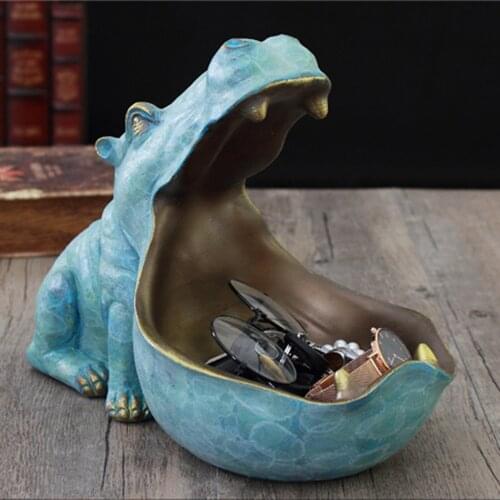 Hippo Statue Resin Hippopotamus Figurine Sculpture Sundries Key Candy Container Home Table Office Decoration Gift 45a