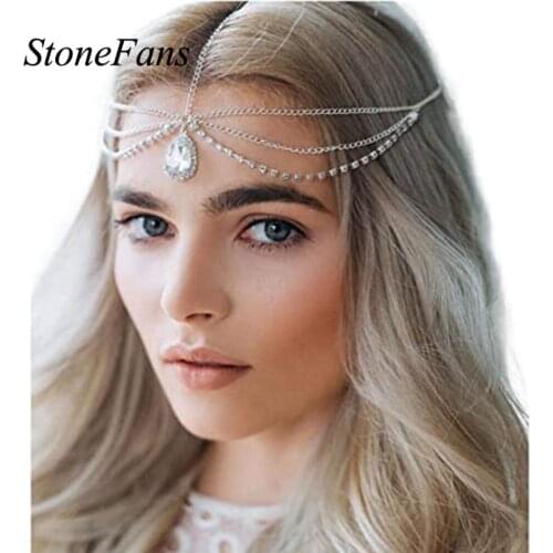 StoneFans Bridal Hair Accessories Luxury Gold Vintage Water Drop Head Jewellery for Women Hair Chain Bridesmaid Gift