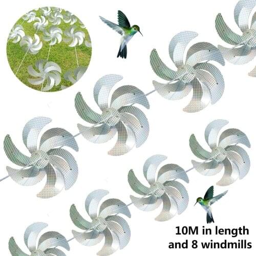 10M Anti Bird Laser Windmill Bird Repeller Windmill Silver Pinwheels Reflective Bird Scare Deterrent Driving Windmill String
