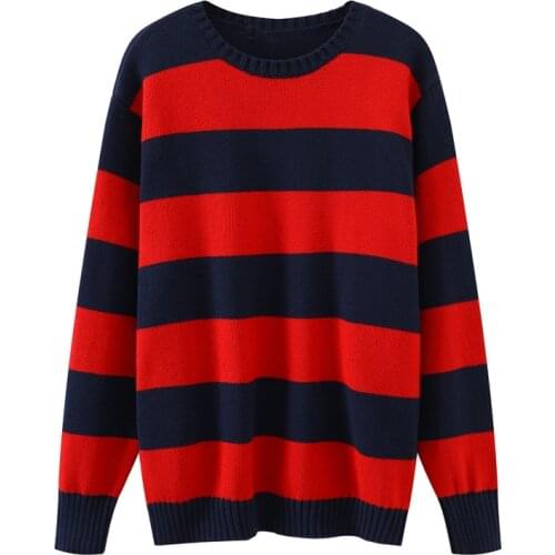 Oversize Girls Soft Cotton Vintage Sweater 2021 Office Ladies Loose Women Striped Color Matching Korean Lazy Sweater