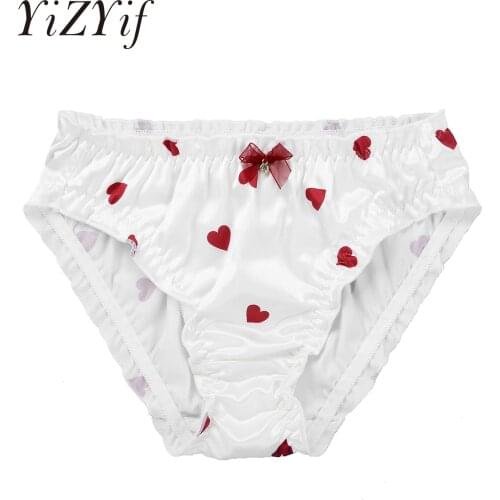 YiZYiF Sissy Lace Briefs Men Ruffled Panties Thongs Hearts Print Crossdress Costume Panty Briefs Thongs Gay Male Sexy Underwear