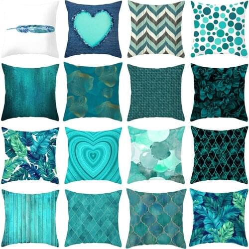 Spring Summer New Cushion Cover Teal Blue Home Decoration Pillows Cover Sofa Decor Car Decor Peach Skin 45x45cm Pillow Case