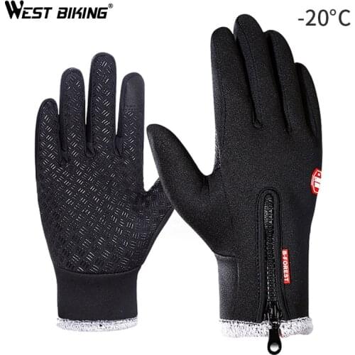 WEST BIKING Winter Bike Gloves Running Ski Thicken Warm Touch Screen Bicycle Gloves Windproof Thermal Full Finger Cycling Gloves