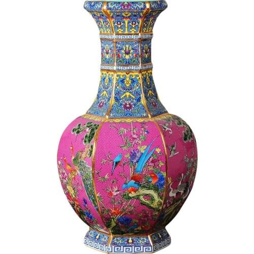 Qian Long Antique china porcelain Chinese Handmade Sculpture Pink Gold Decoration Vase For Decent Gifts